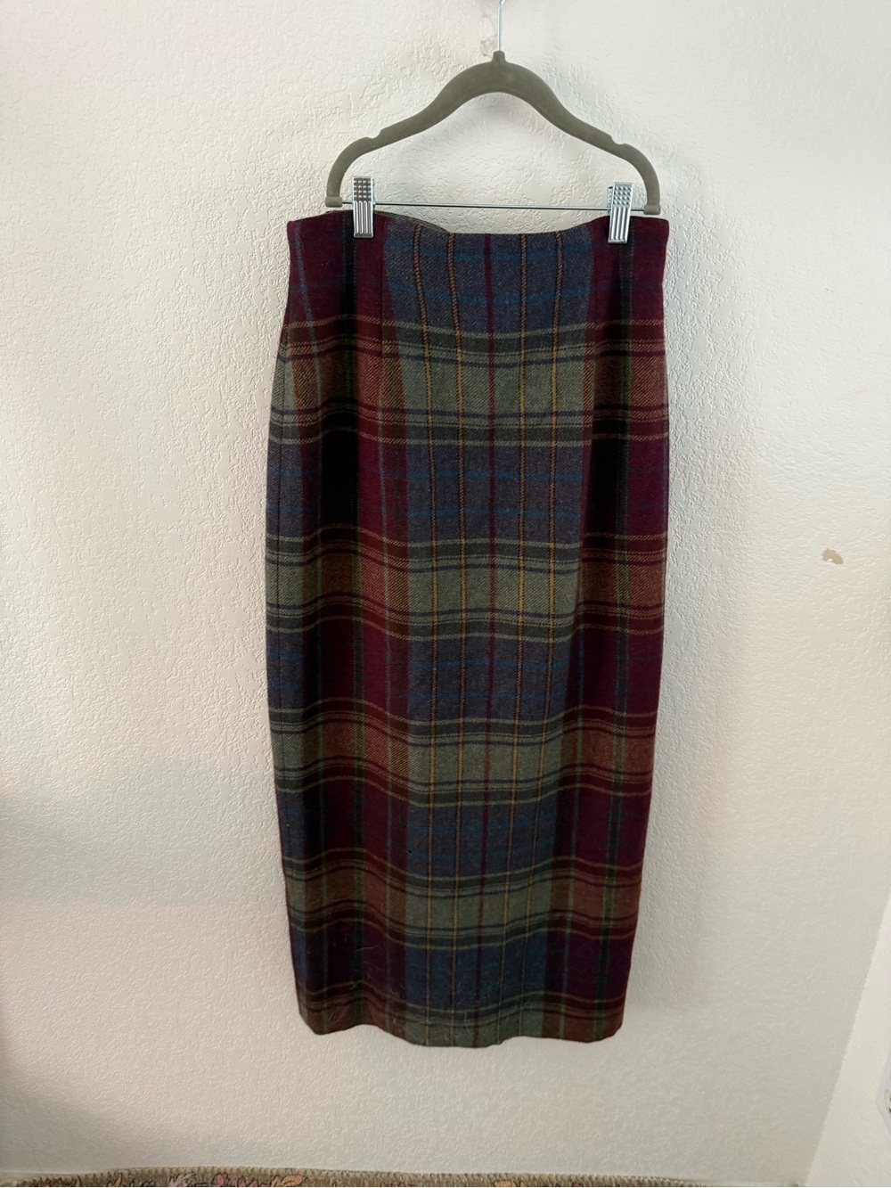 Ralph Lauren Burgundy and Olive Plaid Fringe Wrap Midi Skirt - Picture 5 of 5
